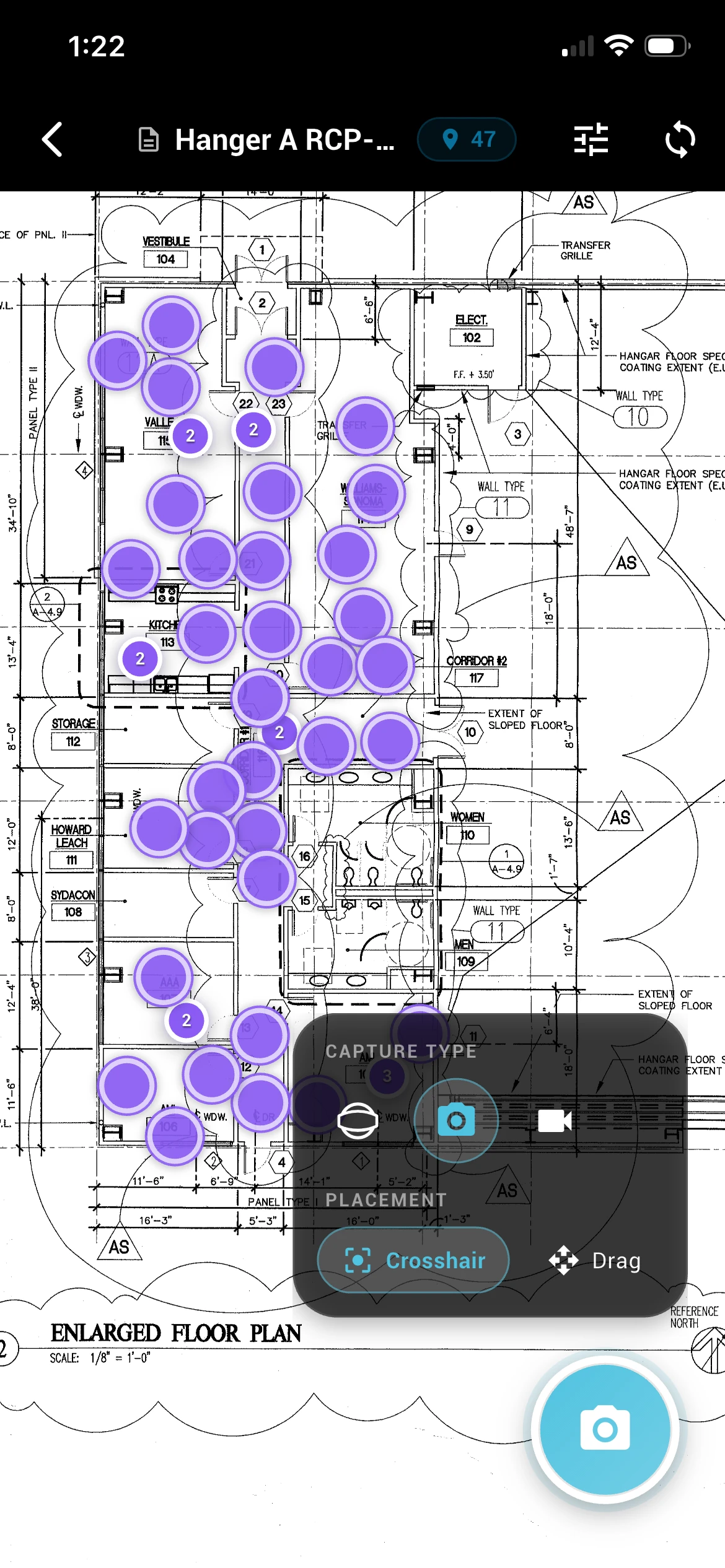 Field pin-based documentation on floor plan