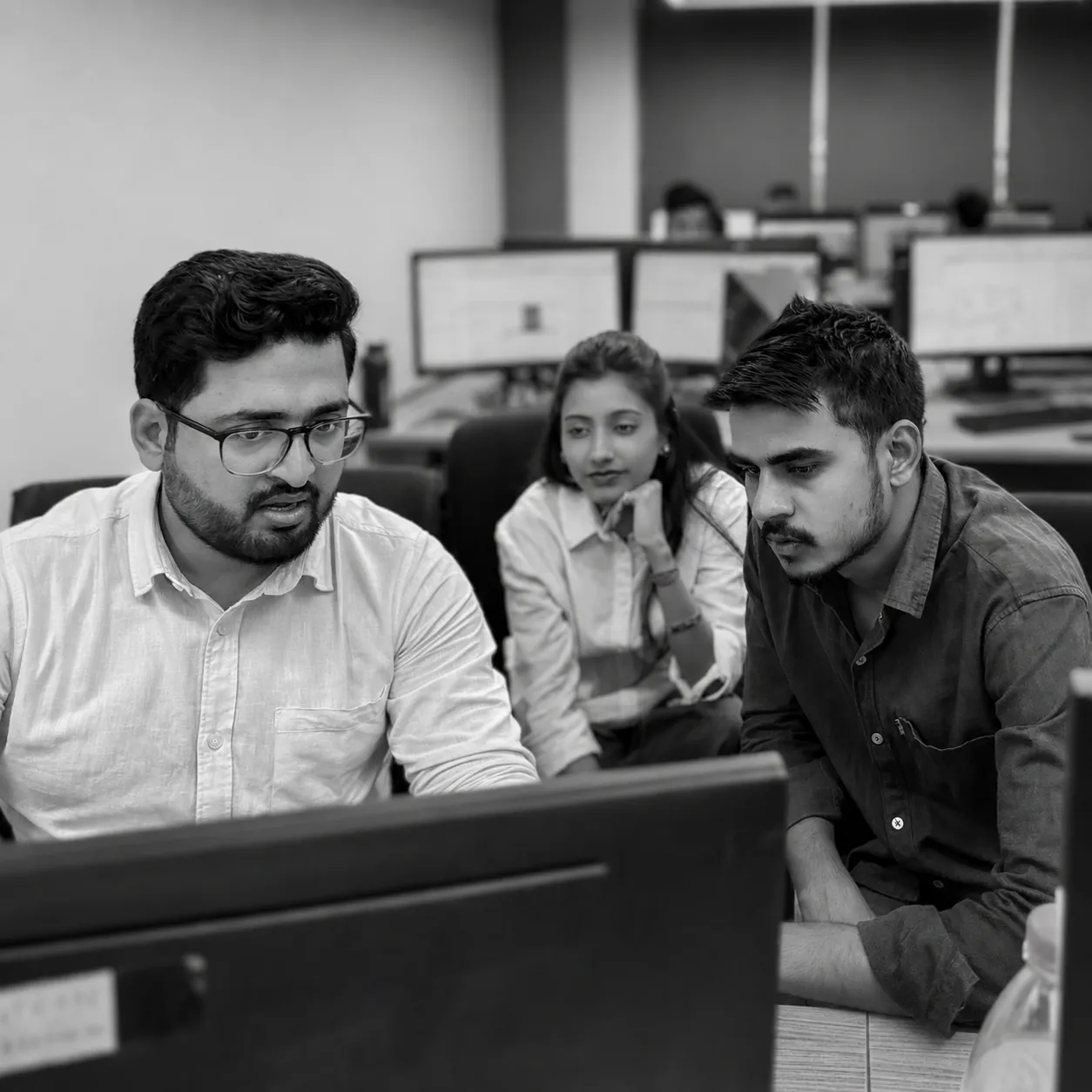 Production team at workstations